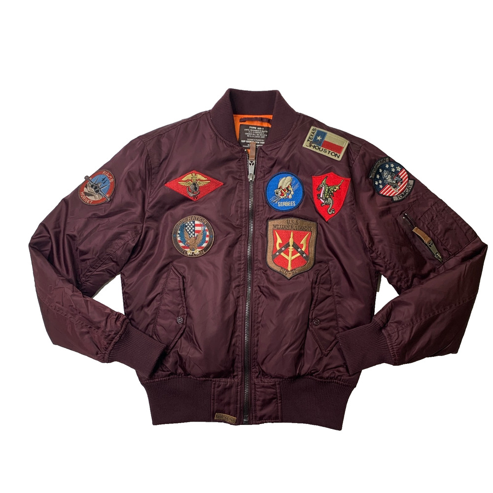 Top Gun Jacket Mens S Small MA-1 Nylon Bomber Patches Full Zip US Air Force